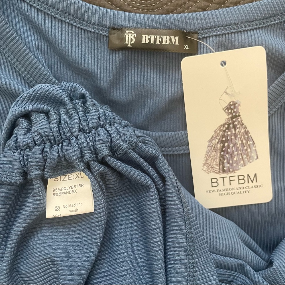 BTFBM Amazon Blue Ribbed Ruched Side Tie Dress - Picture 6 of 9